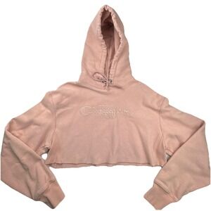 Champion Women Cropped Hoodie S‎ Pink Cotton Reverse Weave USA Logo Streetwear